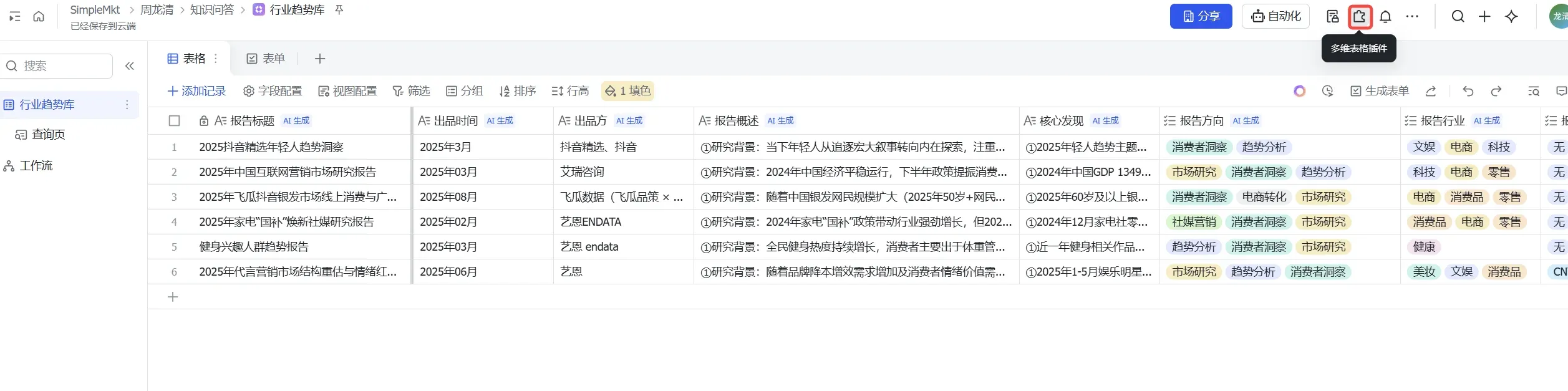 多维表格行数据高亮选中状态